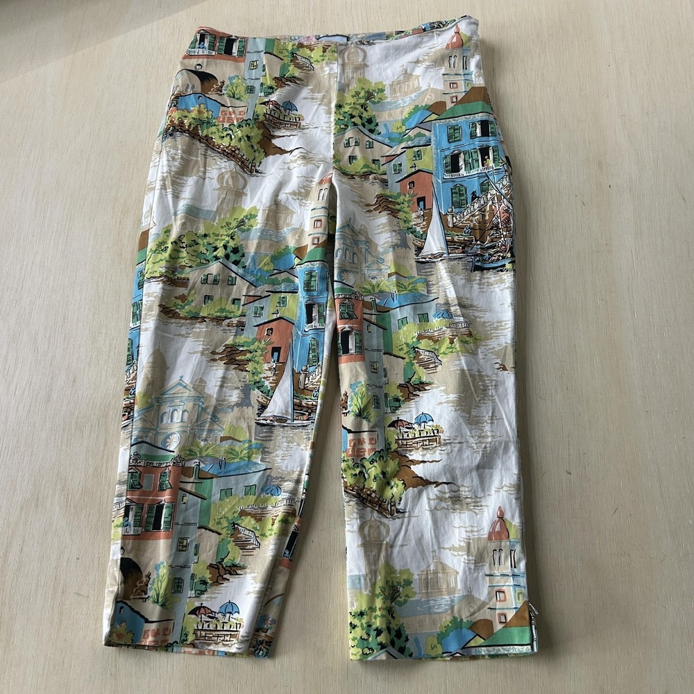 Y2K Claude Brown Capri Pants Womens 6 Multicolor Twill Crop Stretch Nautical